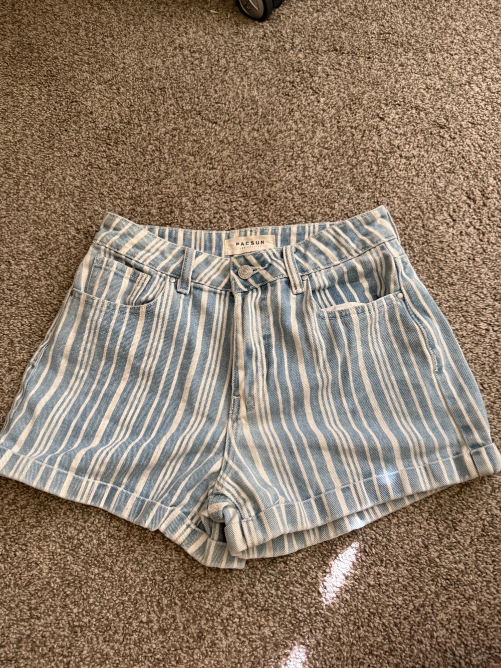 PacSun Blue and White Striped High-Rise Shorts